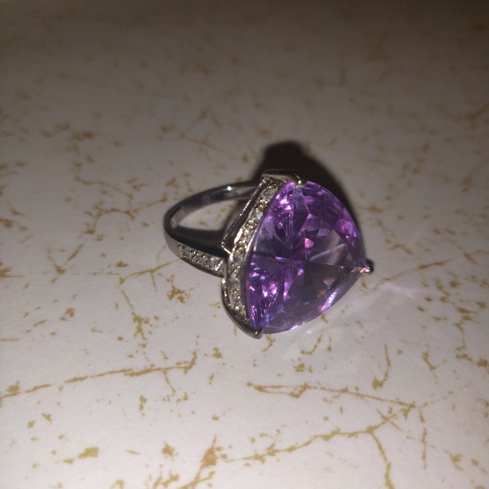 Amethyst Rhinestone 925 Silver Ring - image 5